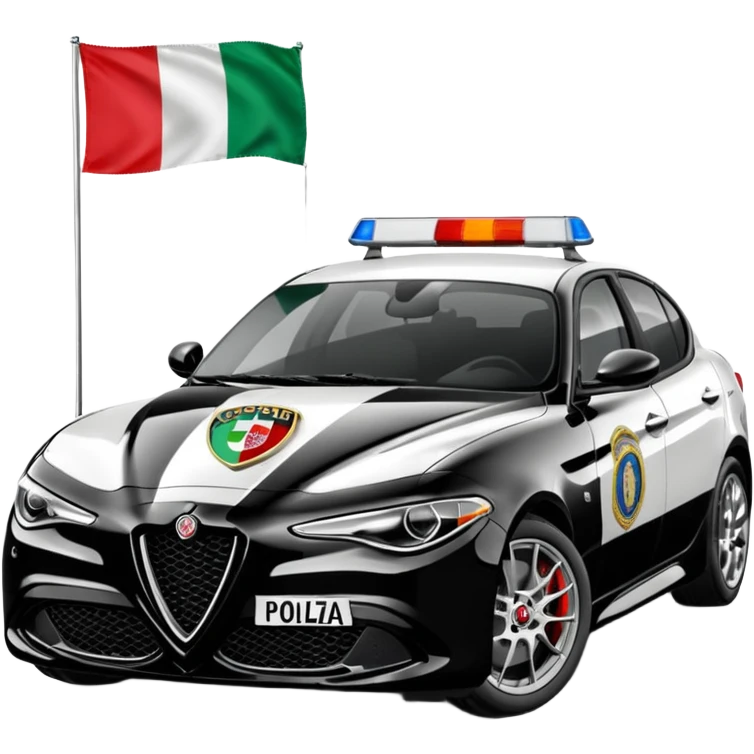 crea auto di servzio alfa romeo giulia colore nero con la scritta polizia penitenziaria e la bandiera italiana emoji