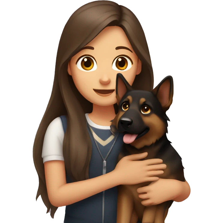 girl with long brown hair holding a german shepherd  emoji