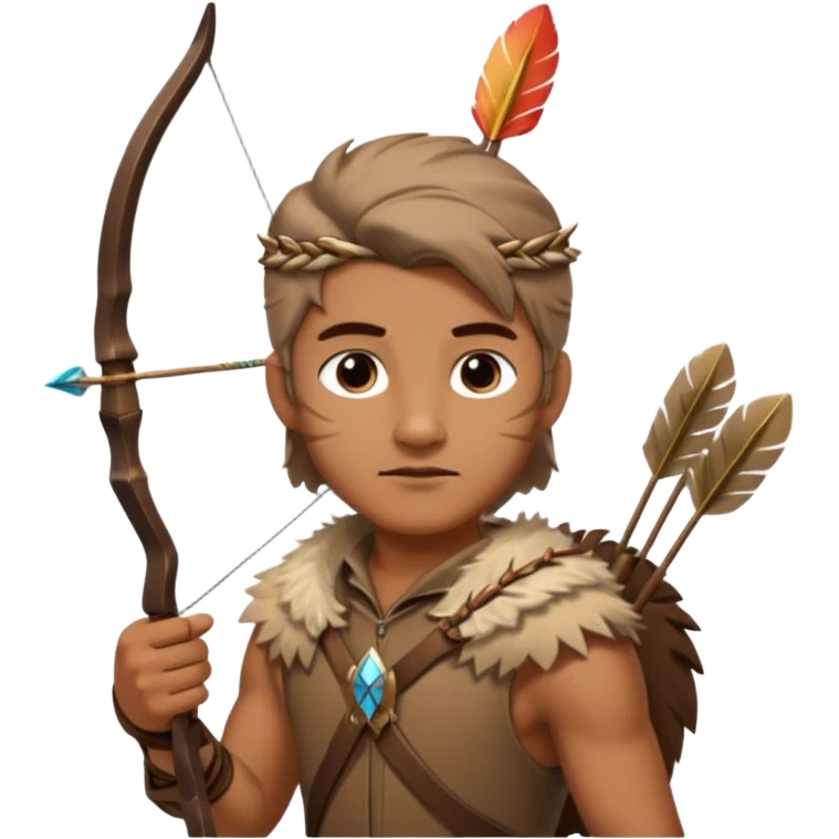 The classic hunter image with a bow and arrow on his back, dressed in brown with some animal made decorations emoji