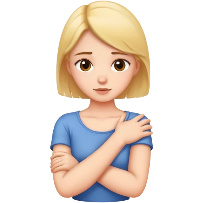 a girl crossing her arms and hold her neck emoji