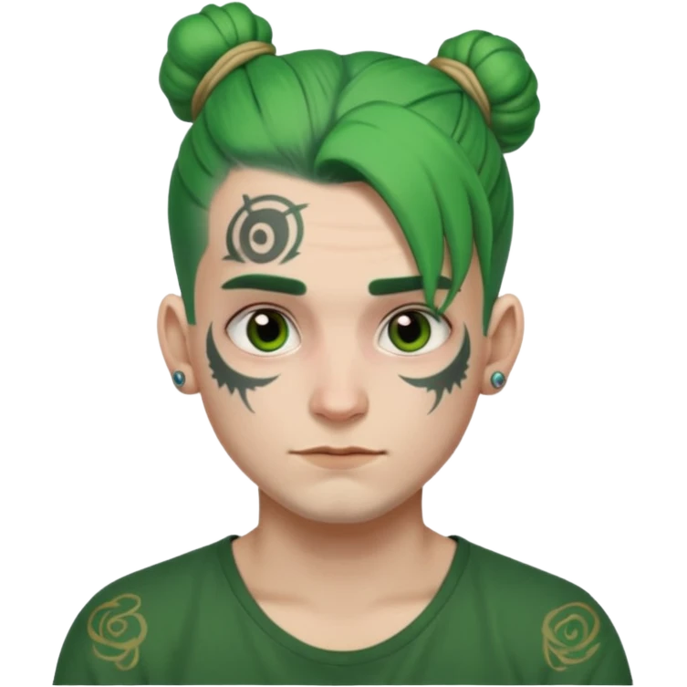 green hair bun and lots of face tattoo guy emoji
