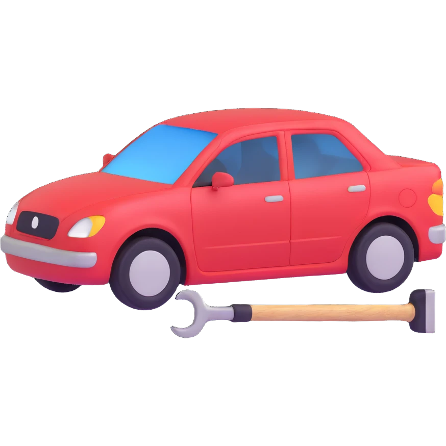 icon of a car with a visible dent from a crash and dent repair tools like a lever and small hammer emoji