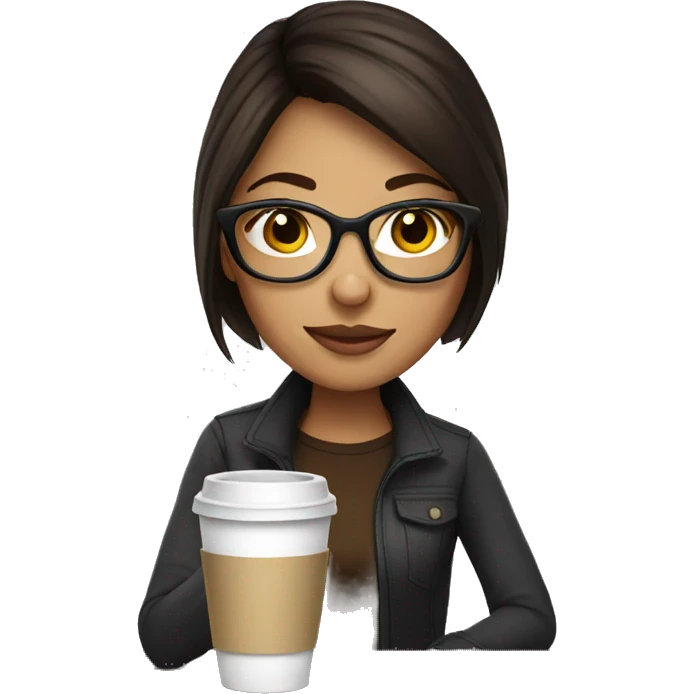 brunette with glasses, drinking coffee  emoji