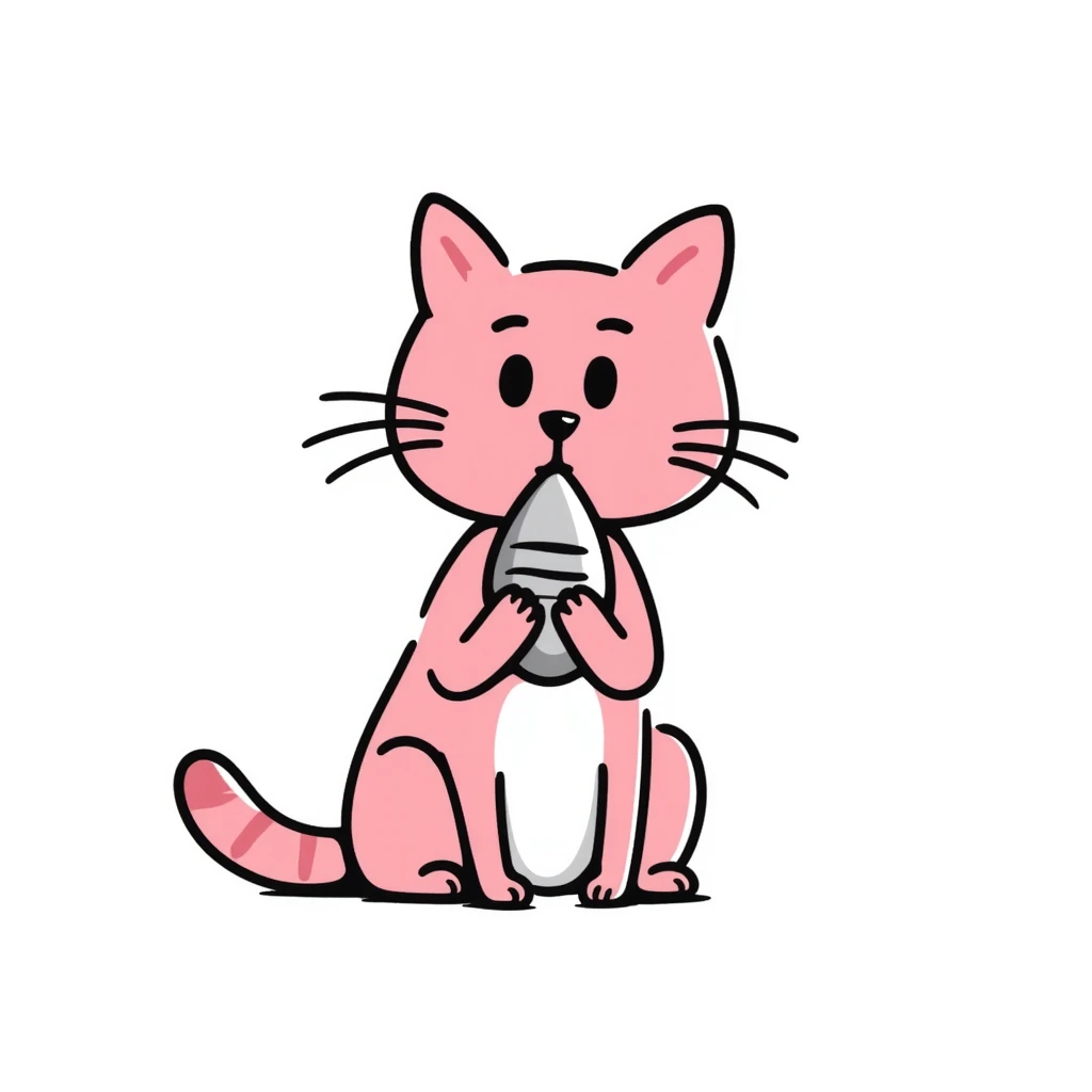 pink cat eating simit, hand drawn doodle style emoji