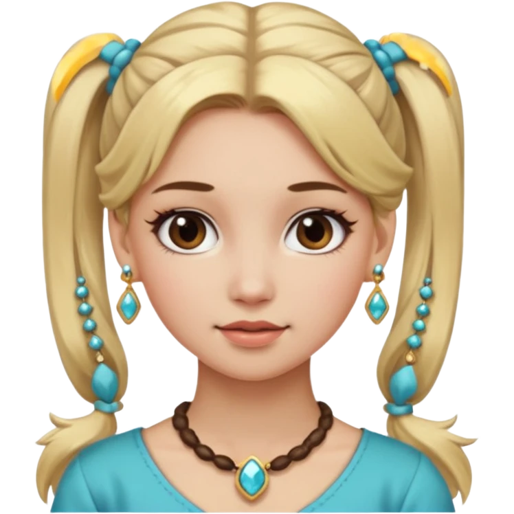fancy blonde hair girl with ponytails brown makeup and jewellery emoji