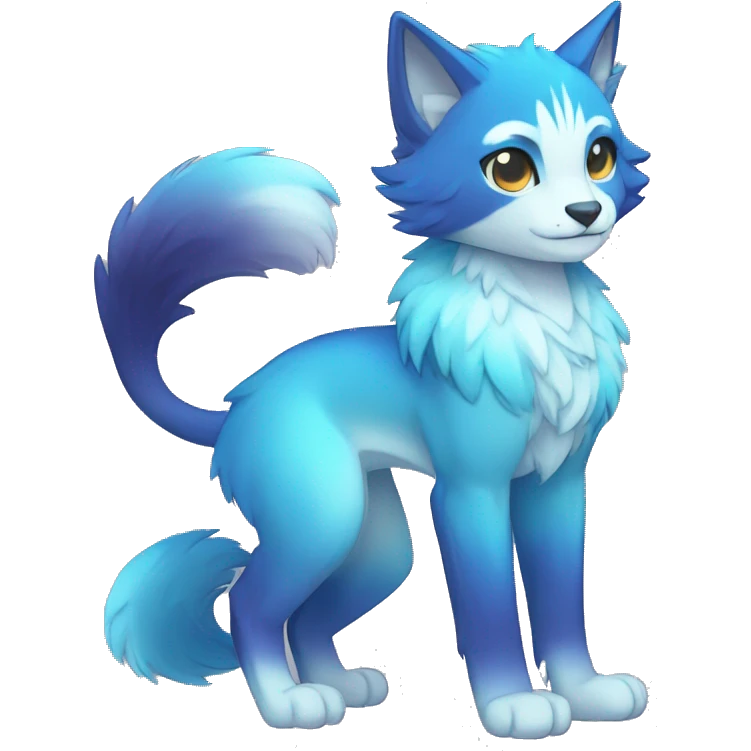 shiny, colorful, blue, gradient, Kemono-style, Chibi, Anthro-Fur-Sona-Fakémon, Full Body emoji