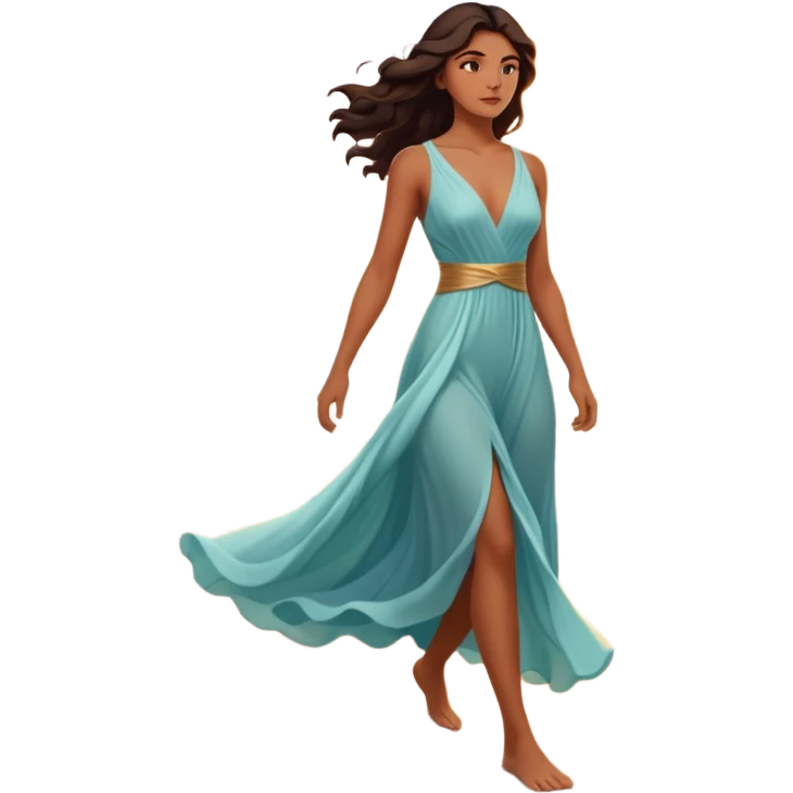 A strong woman walking alone on a serene beach at sunrise, waves touching her feet, feeling empowered and peaceful, cinematic lighting, inspirational mood, ultra-detailed, 8k” emoji