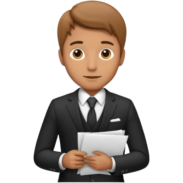 a man in a formal suit walks with papers in his hands emoji