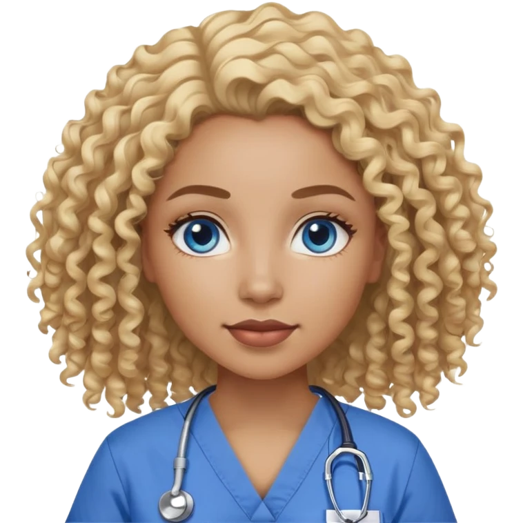 African American woman with curly blonde hair and blue eyes in scrubs emoji