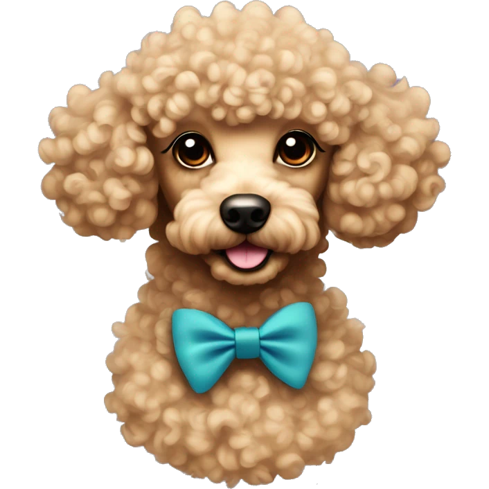 Beige tan curly poodle with small round face black eyes and a bowtie  emoji
