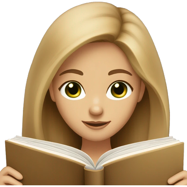 A light brown long haired girl, light skin color, dark green eyes, pretty reading a book  emoji