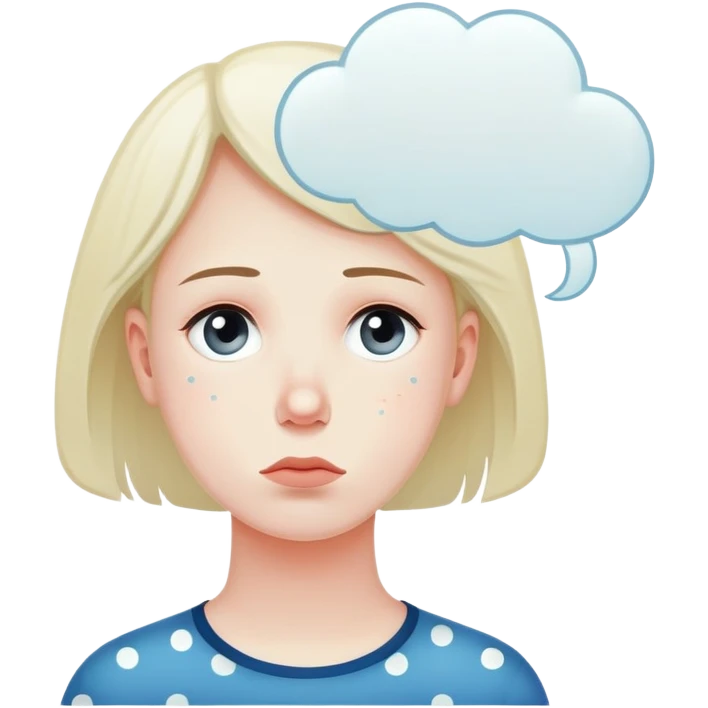 A face with anxious expression looking away, thought bubble with dots above, emotional distance, minimal design emoji