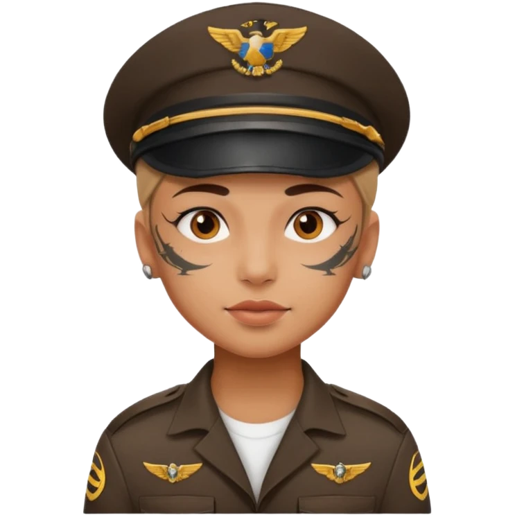 Young, wearing pilot uniform include hat, full tattoo on face emoji