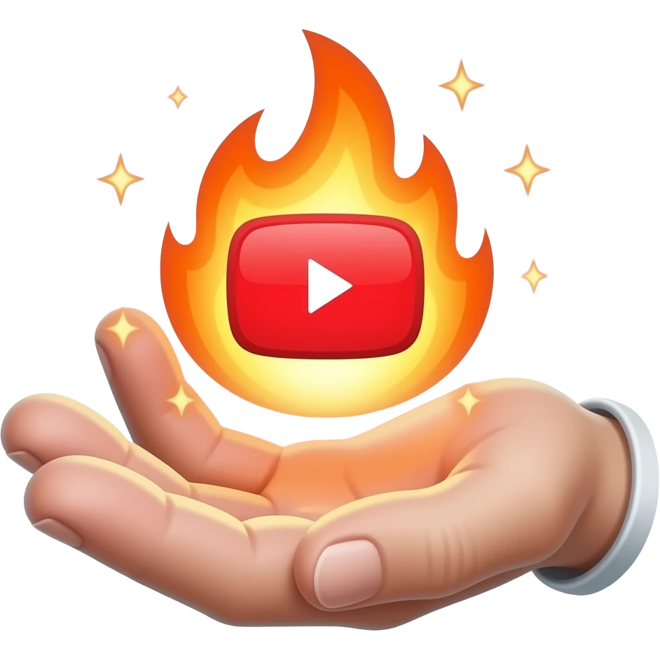 A, even words wizard’s hand holding a glowing, magical YouTube logo like a fire spell. Text bellow: "Do you want Content Maker?" High fantasy, mystical particles, clean white background, sticker style emoji