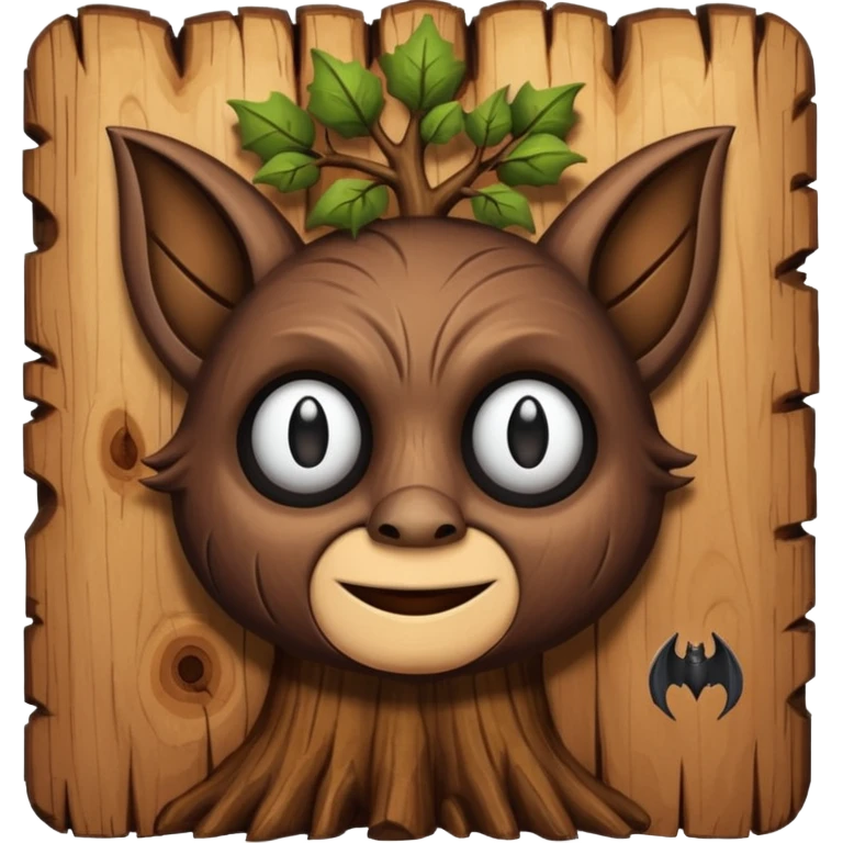 Make a wood with a face and wooden legs and arms and a bat emoji