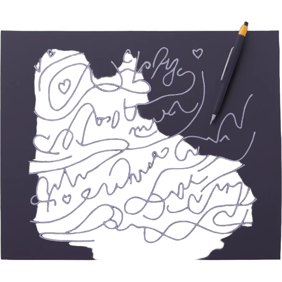 A hand furiously scribbling on a piece of paper with a pen or pencil. The paper is messy with random lines and doodles emoji