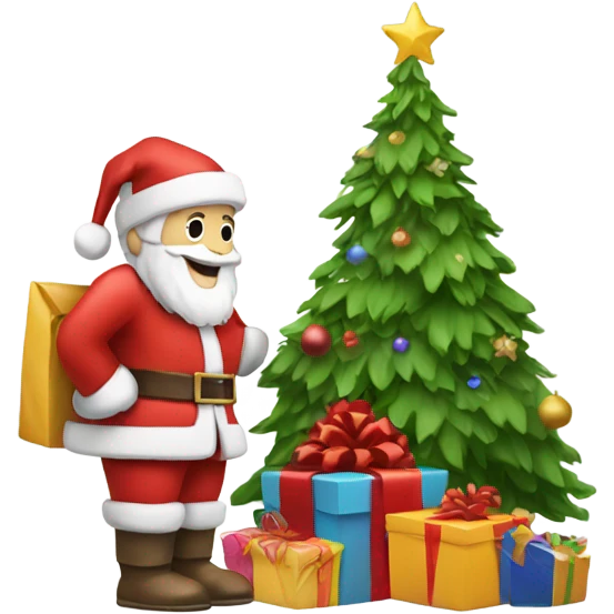 white Santa putting gifts under tree emoji