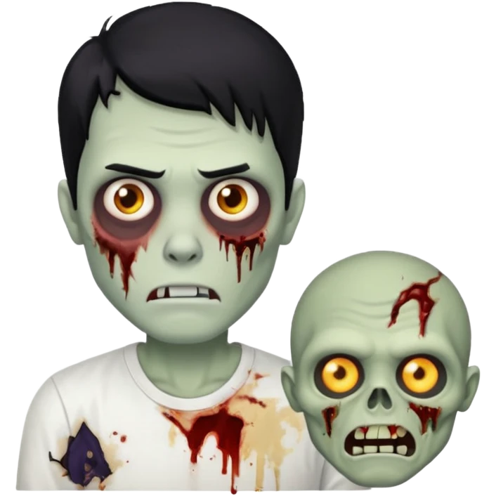 Guy with a white shirt, medium hair, the hair color is black and he’s a zombie emoji