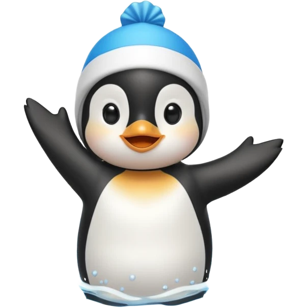 A cheerful penguin swimmer in swim cap, doing a playful backstroke with water rings popping around full body chibi cute
 emoji