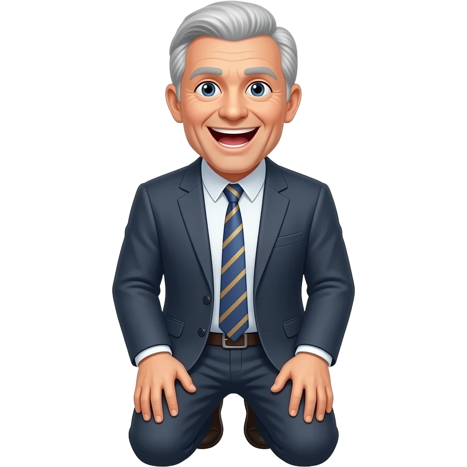 kneeling submissive older man with mouth wide open not smiling emoji