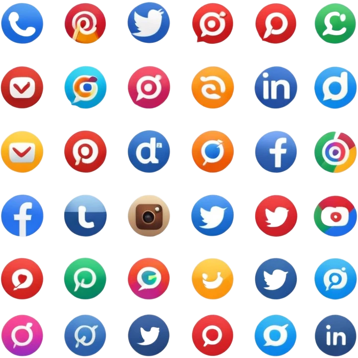 Create a set of social media logos grouped together: Slack, Reddit, Discord, Substack, LinkedIn, Google Reviews, Facebook Groups, Instagram, TikTok, Pinterest emoji