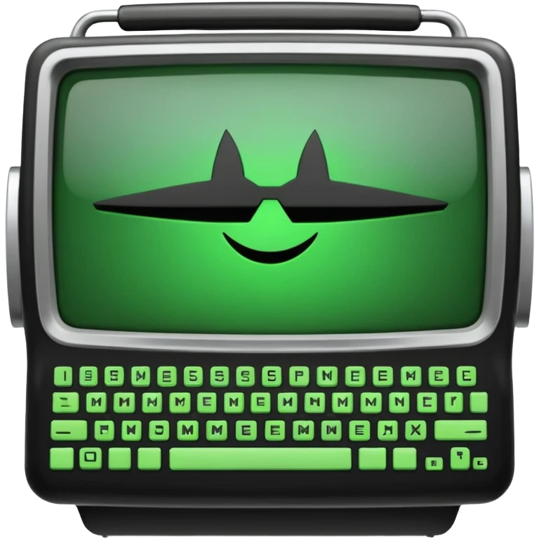mac os icon code transpiler compiler terminal, black and green, retro emoji