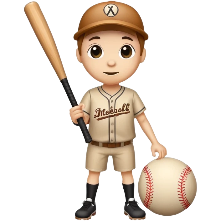a wooden log trunk with thin legs, a cute face, holding a baseball bat emoji