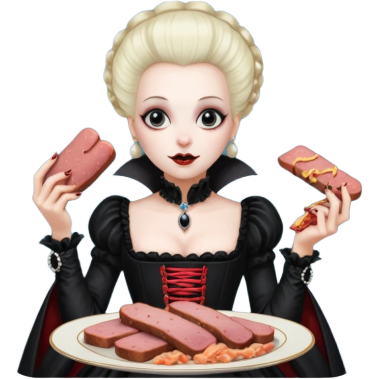 marie antoinette goth vampire with spam meat dinner emoji