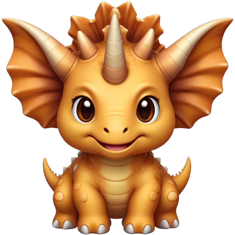 Cinematic Cute Triceratops Portrait Emoji, Head tilted playfully with a gentle smile, featuring a compact, sturdy body with three adorably prominent horns and a charmingly frilled head, Simplified yet irresistibly adorable features, highly detailed, glowing with a warm, inviting earthy glow, high shine, affectionate and lively, stylized with a touch of whimsical dinosaur charm, soft glowing outline, capturing the essence of a mischievous yet endearing Triceratops that seems as if it could trot out of the screen into your arms! emoji