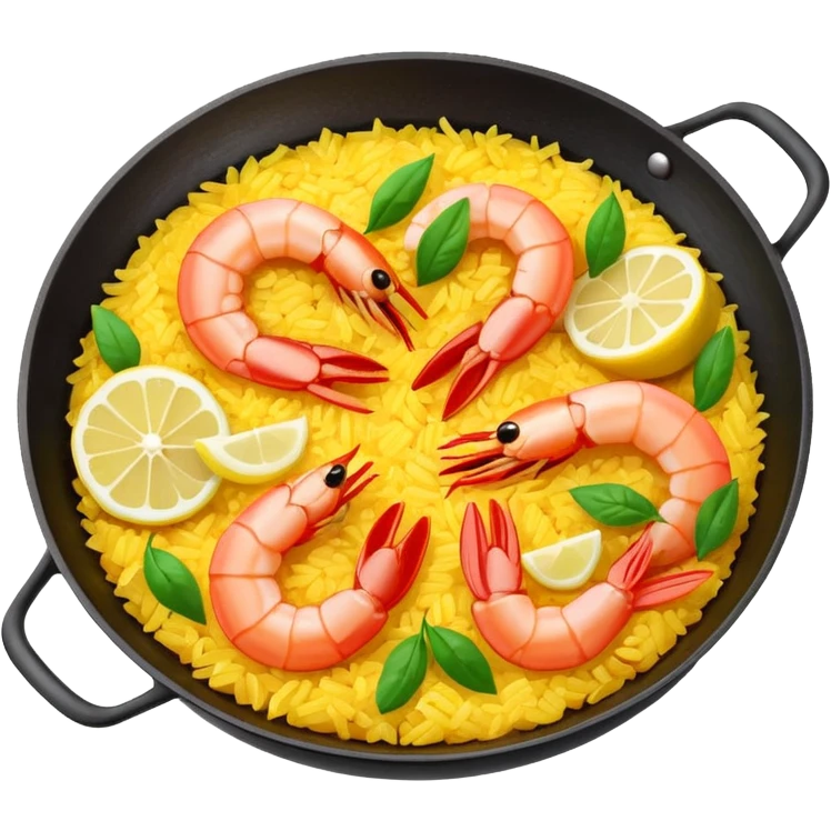 paella emoji, small pan with rice, shrimp, and lemon wedges emoji