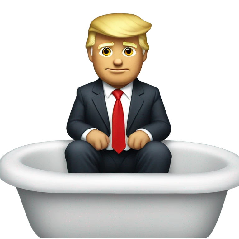 President Donald Trump wearing a suit and red tie in the bath tub emoji