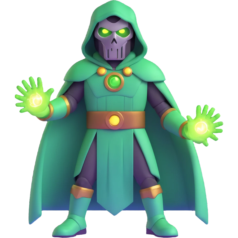 Doctor Doom with green magic energy and glowing eyes emoji