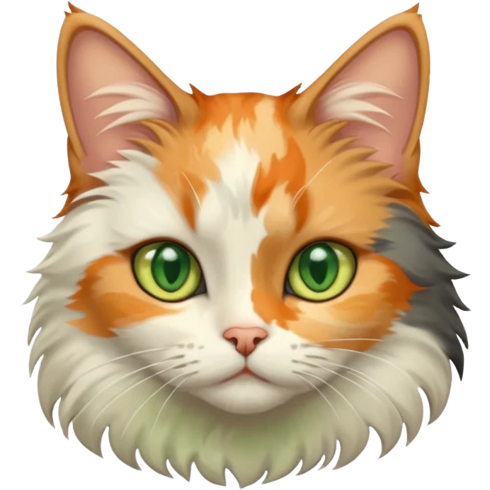 Fluffy diluted calico cat with green eyes emoji