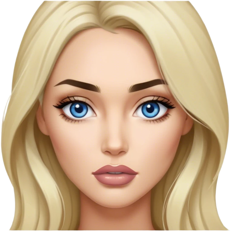 A blonde grey highlights Megan fox with blue grey eyes and nude lipstick on and bushy eyebrows emoji