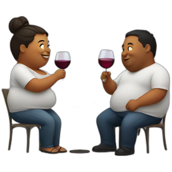 overweight couple drinking wine emoji