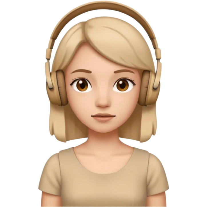 Girl wearing beige dress and ugly headphones  emoji