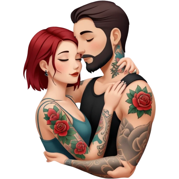 Loving intimate moment between lovers, photo Realistic Couple with tattoos  emoji