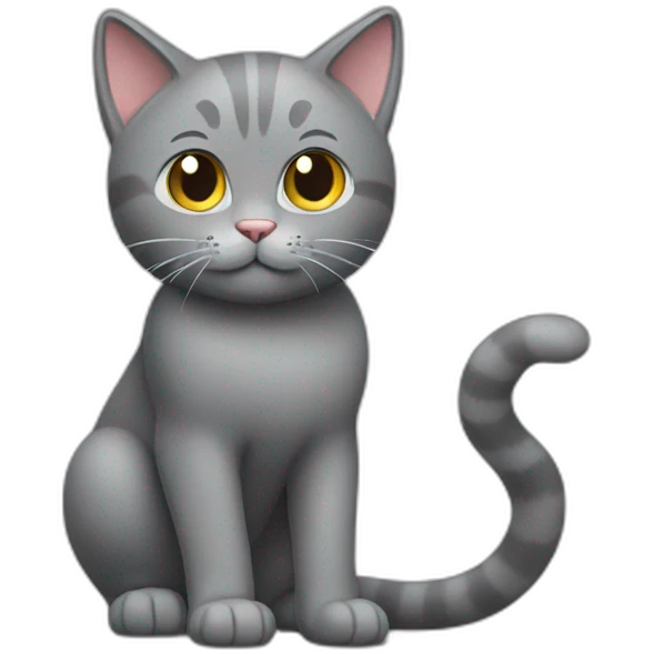 Grey cat playing with tail emoji