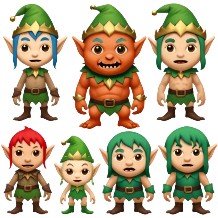 a group of Midget. Troll. Elf. Hideous. Disaster. Monster. emoji