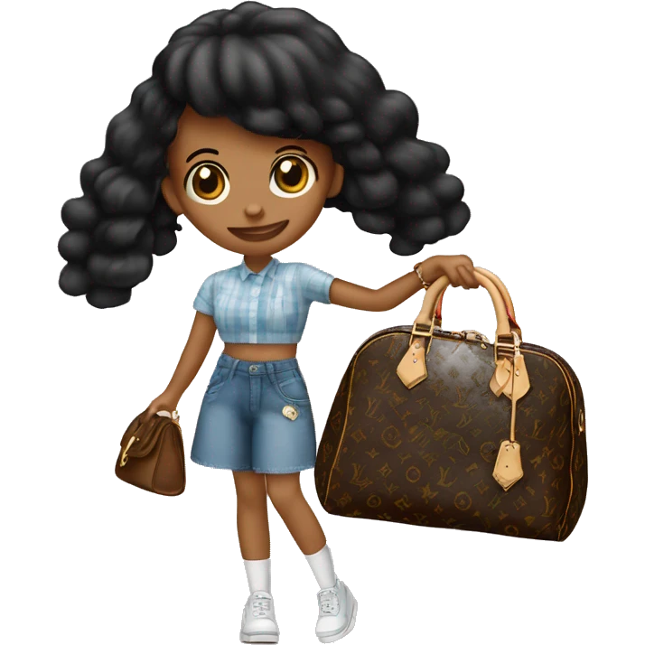 Chica de pelo negro liso llevando un bolso louis vuitton en la mano emoji