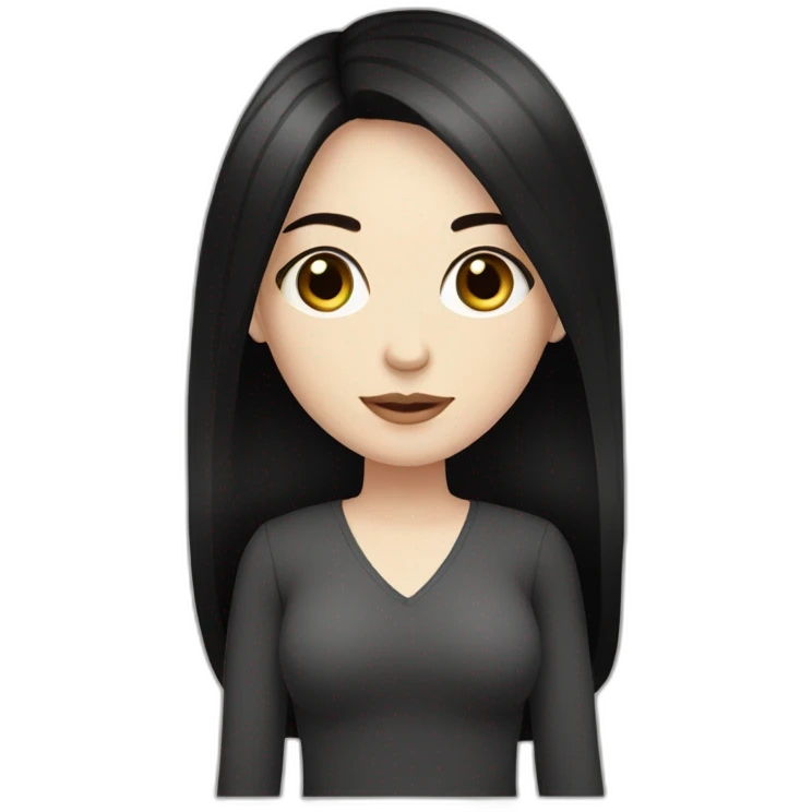 Woman, pale skin, dark straight hair, big black eyes emoji