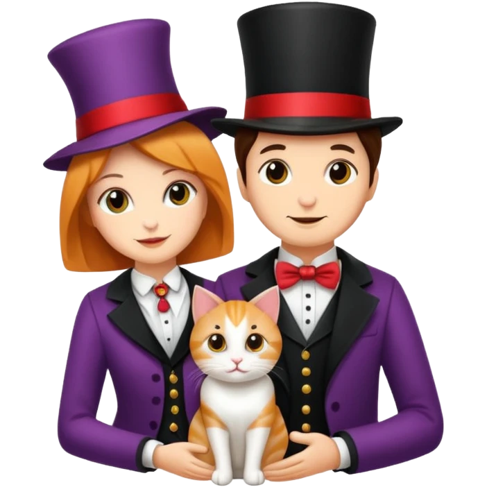 magician couple and their pet cat emoji