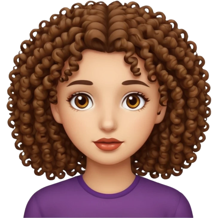 curly haired girl, brown eyes, brown brows, medium lips,  emoji