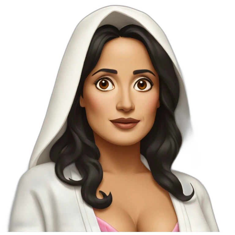 bosomed Latina salma Hayek in a bathrobe emoji