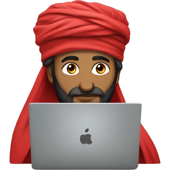 A caliph with turban and red clothes writing in a laptop emoji