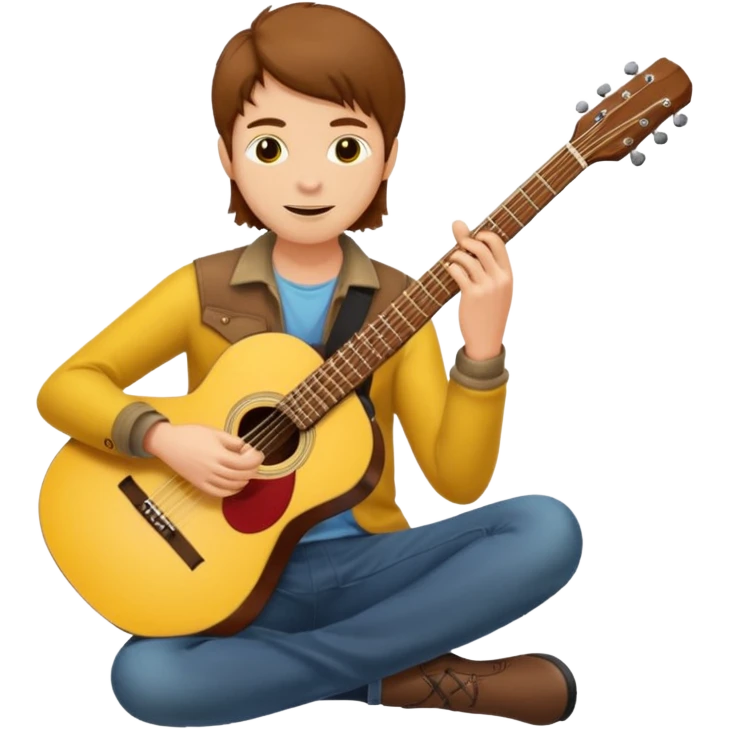 yellow Guy with brown hair playing a guitar emoji