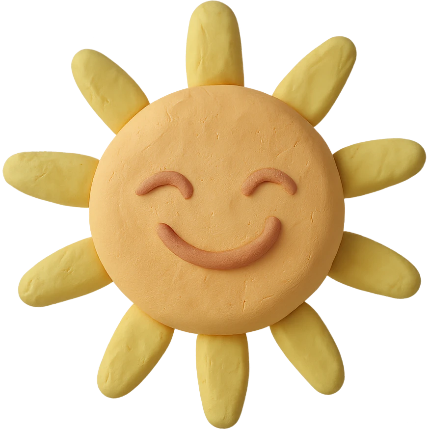 smiling sun with a face, pastel colors, claymation style, visible fingerprints, soft lighting emoji