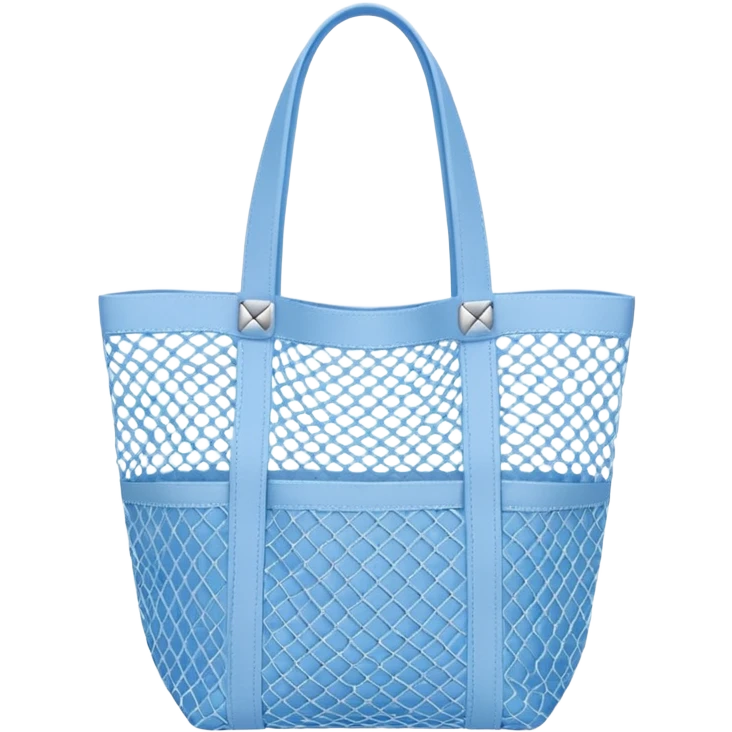 small blue mesh tote bag emoji, visible mesh texture, simple handles, casual summer vibe, light and breathable netting, vibrant or pastel blue emoji