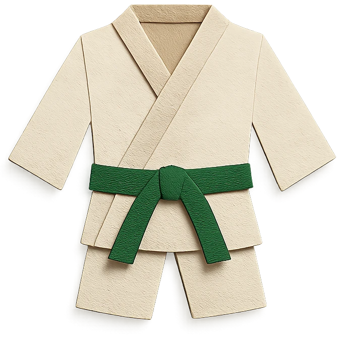 paper craft style karate costume with green belt emoji