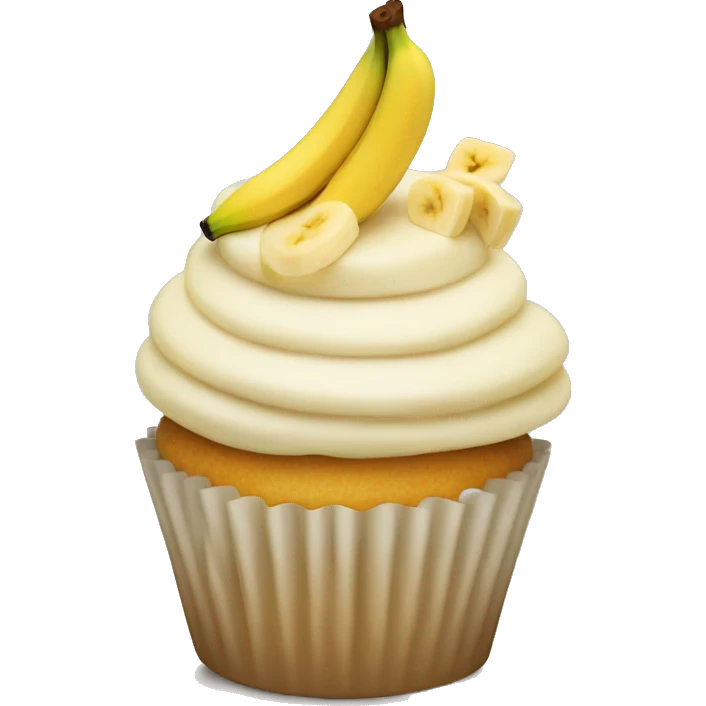Vanilla cupcake topped with a banana slice emoji
